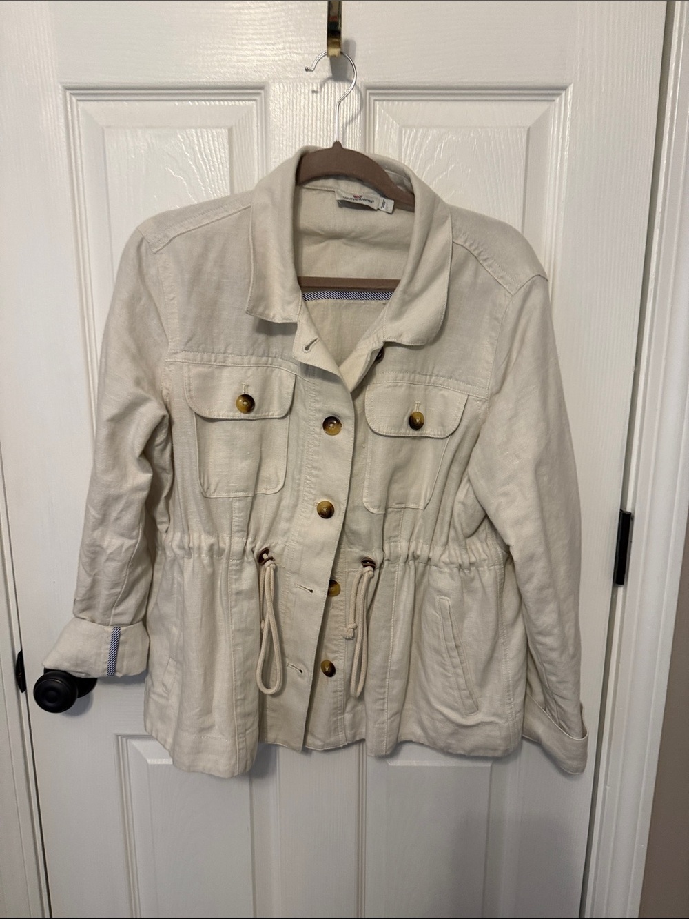 Vineyard Vines Linen Women's Cream Drawstring Utility Jacket